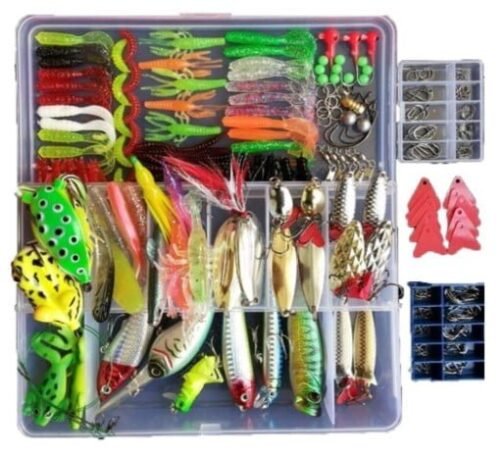 Afishup Leurres de pêche Kit 273 pcs/lot Boîte d'accessoires Poissons-nateurs Spinnerbaits Minnow Popper Crayon en Métal dur Jigs Crochets de Pêche 2 Leurres Grenouille Appât